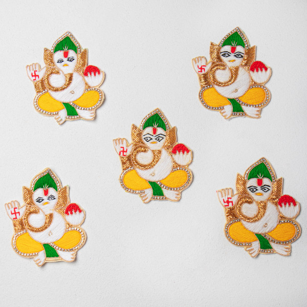 Handcrafted  Embroidered Ganesha Applique Patch – Premium Threadwork & Zardozi Embellishment | Designer Religious Motif for Clothing, Crafts & Festive Decorations (10.1cm x 9cm)