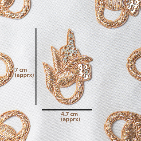 Zardozi & Sequin Floral Applique Patches – 7 cm x 4.7 cm – Golden Embroidery for Blouses, Lehengas, Dupattas & Accessories (set of 10)