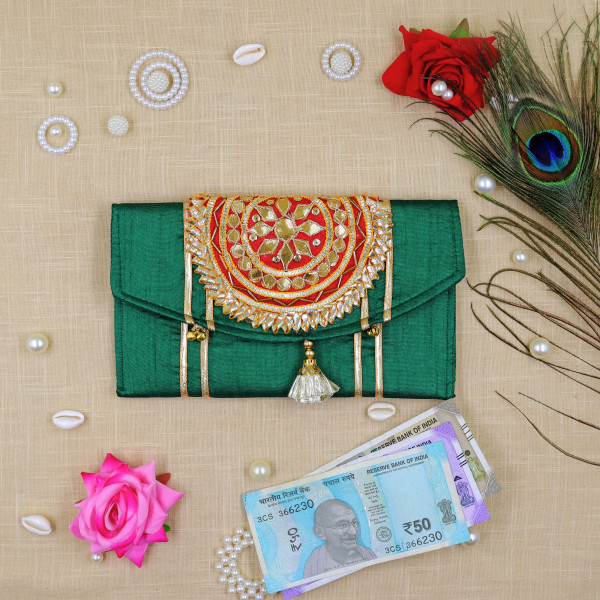 Handcrafted Gota Motif Tassel Money Envelope – Luxury Shagun Lifafa for Weddings & Festivals