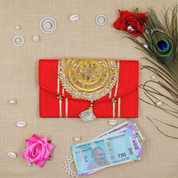 Handcrafted Gota Motif Tassel Money Envelope – Luxury Shagun Lifafa for Weddings & Festivals