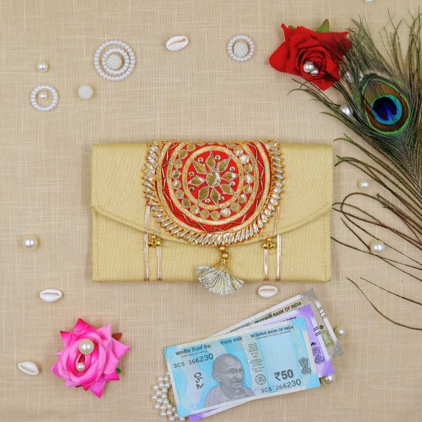 Handcrafted Gota Motif Tassel Money Envelope – Luxury Shagun Lifafa for Weddings & Festivals