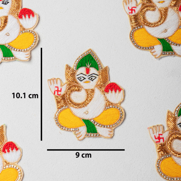 Handcrafted  Embroidered Ganesha Applique Patch – Premium Threadwork & Zardozi Embellishment | Designer Religious Motif for Clothing, Crafts & Festive Decorations (10.1cm x 9cm)