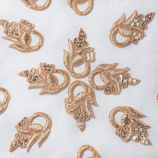Zardozi & Sequin Floral Applique Patches – 7 cm x 4.7 cm – Golden Embroidery for Blouses, Lehengas, Dupattas & Accessories (set of 10)