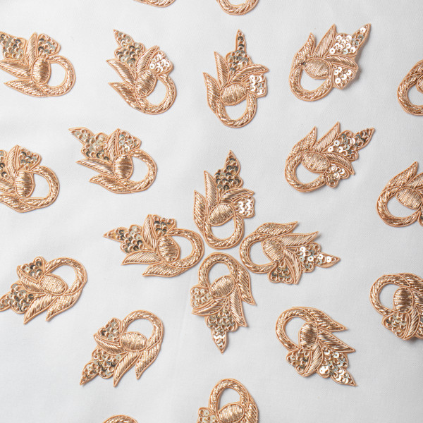 Zardozi & Sequin Floral Applique Patches – 7 cm x 4.7 cm – Golden Embroidery for Blouses, Lehengas, Dupattas & Accessories (set of 10)