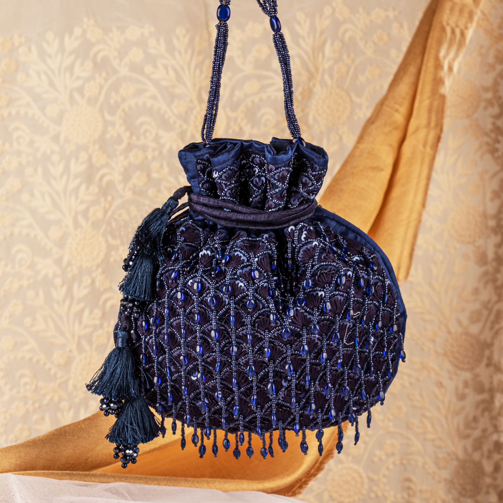 Navy Blue MULTI THREAD MEAVY LATKAN POTLI Luxurious Handicraft of