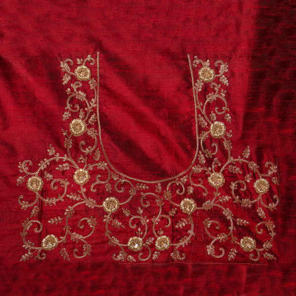 Marron Premium Hand Zardozi & Hand Embroidered Blouse Fabric – 1 Meter Unstitched Boutique Piece