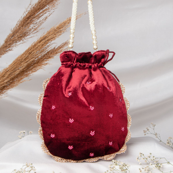 Premium Shrinath Ji Hand-Embroidered Velvet Potli Bag