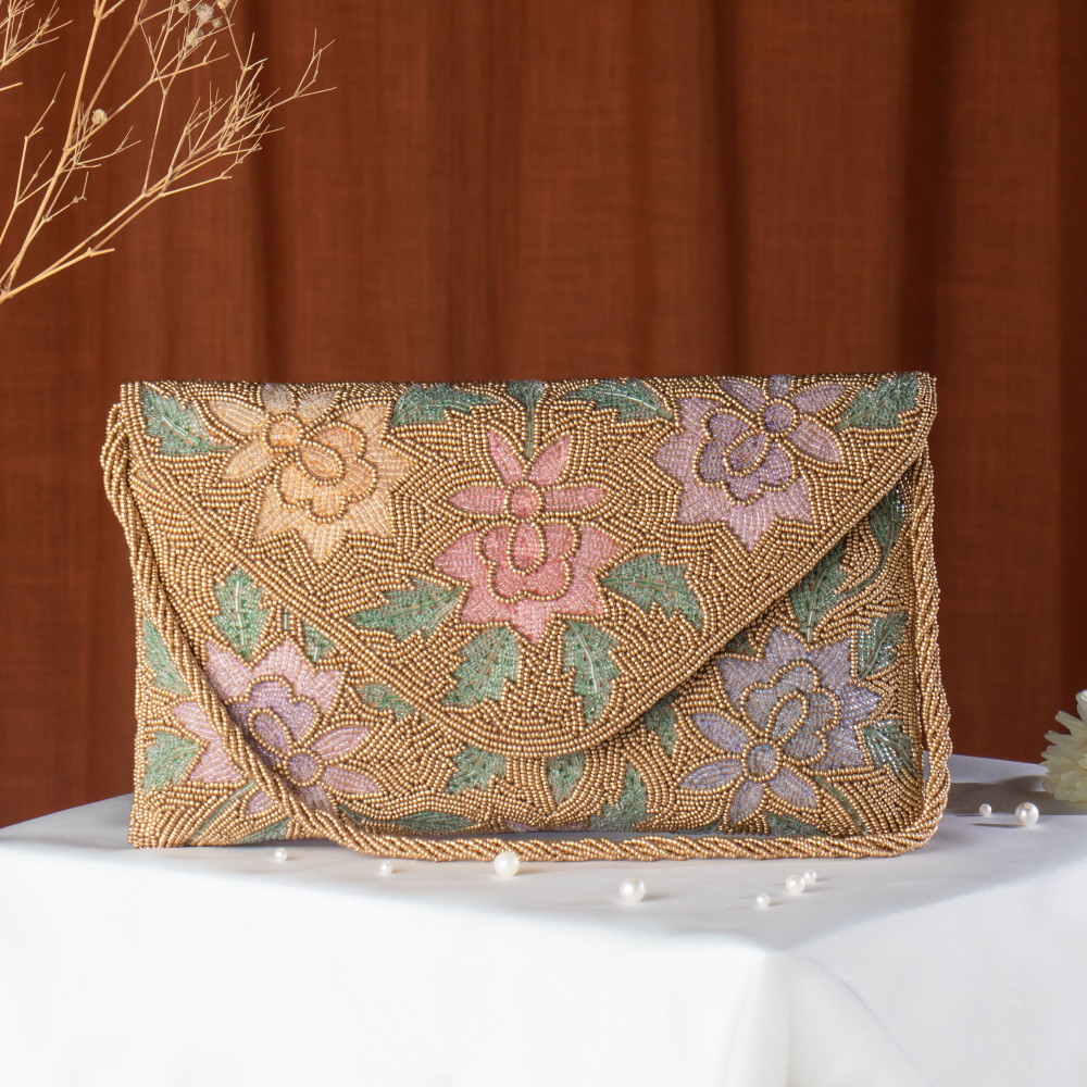 Image of Copper Embellished Evening Clutch Bag with Chain Strap