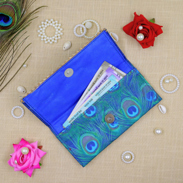 Morpankhi Peacock Print Cash Envelope – Traditional Shagun Cover