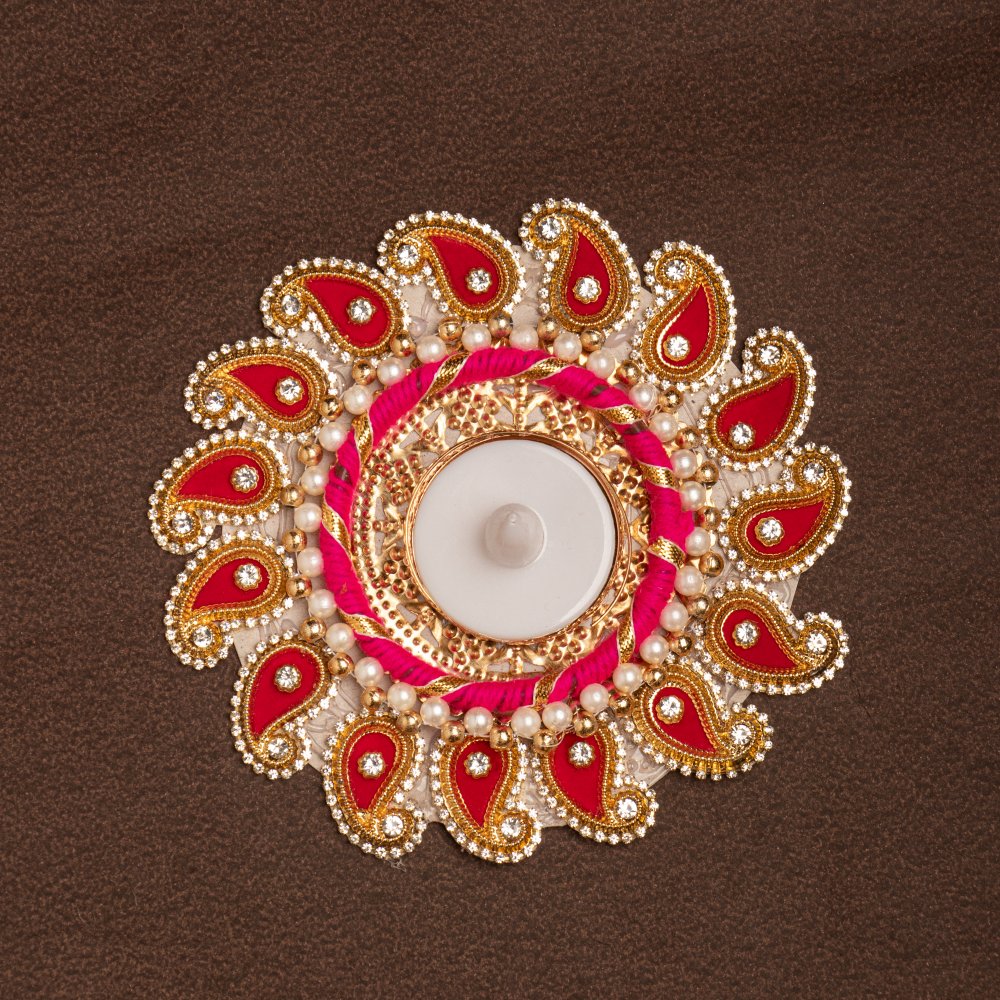 Image of Red Hand Embroidered Rangoli | Festival Decoration