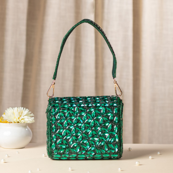 Luxury Green Crystal Evening Clutch - Bridal & Party Handbag