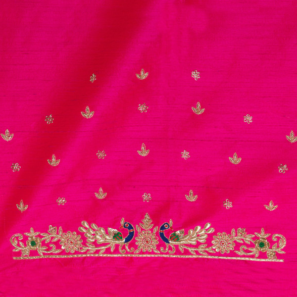 Premium Rani Pink Zardozi Hand Embroidery Raw Silk Blouse Fabric (1 Meter)
