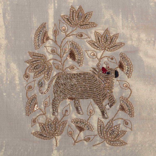 Ethnic Wedding Cow Pichwai Dori Marodi Embroidered Gold Blouse Fabric