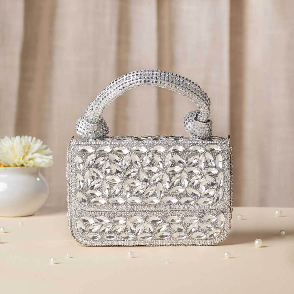 Image of Silver Crystal Clutch Bag