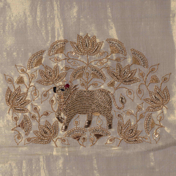 Ethnic Wedding Cow Pichwai Dori Marodi Embroidered Gold Blouse Fabric