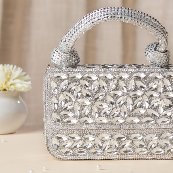 Silver Crystal Clutch Bag