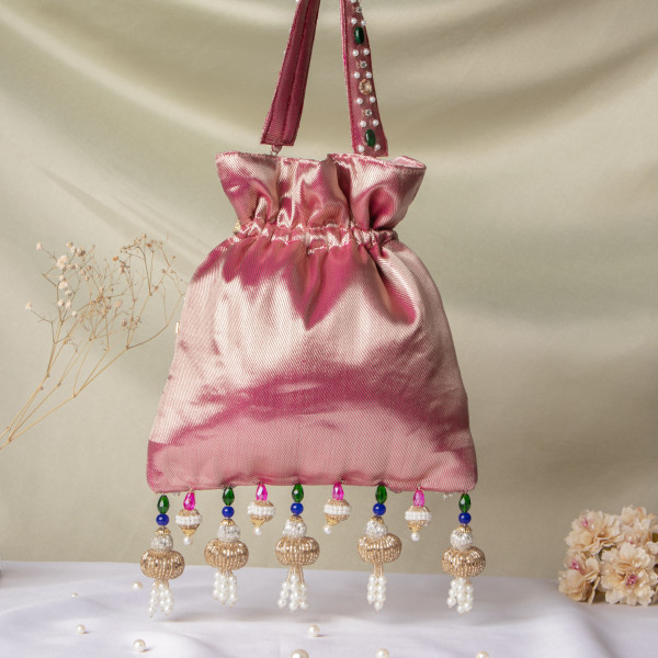 Magenta Rani Jewellery Shrinathji Tissue Potli | Regal Embroidered Potli Bag