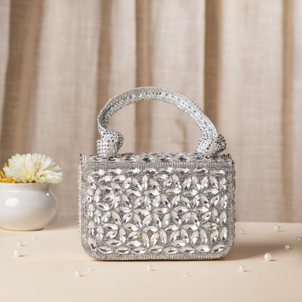 Silver Crystal Clutch Bag