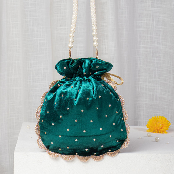 Emerald Green Velvet Zardosi Potli