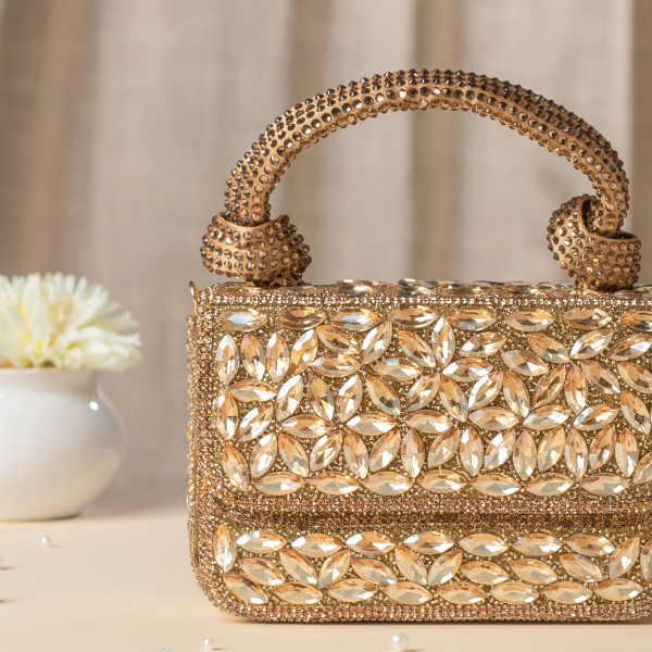 Golden Crystal Clutch Bag