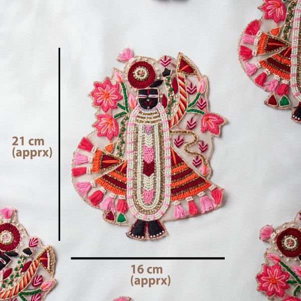 Handcrafted Krishna Patch – Beads & Thread Work Embroidery | 1 Piece | Premium Applique for Blouses, Kidswear, Potli Bags, Lehengas & Festive Outfits