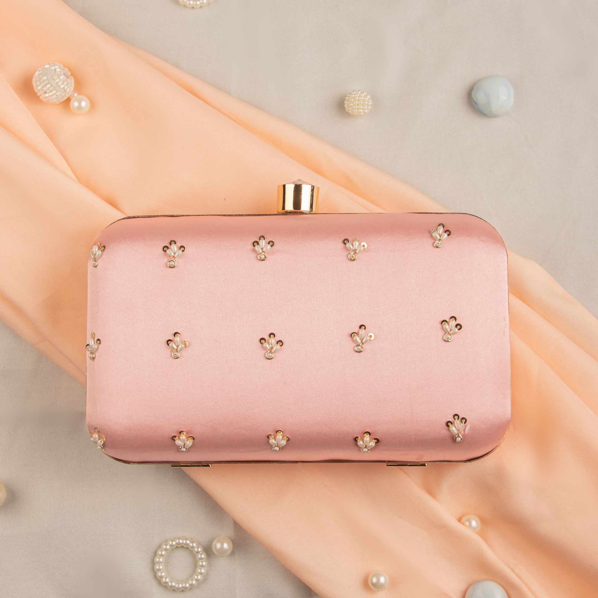 Pink Silk Wedding Clutch Bride Purse Beautiful Zardosi Sequin Multi Thread Embroidery Woman Clutch For Evening