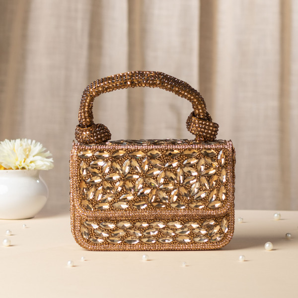 Copper Gold Crystal Clutch Bag