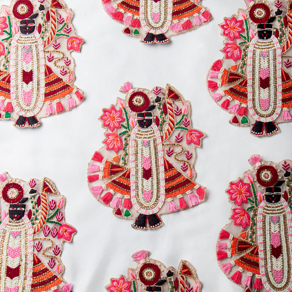 Image of Handcrafted Krishna Patch – Beads &amp; Thread Work Embroidery | 1 Piece | Premium Applique for Blouses, Kidswear, Potli Bags, Lehengas &amp; Festive Outfits