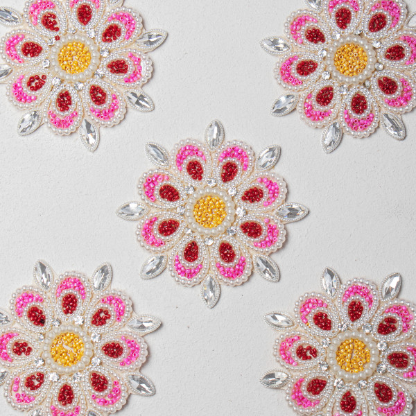 Beads Work with Crystal Stones & Pearl Embroidery | Designer Patch for Sarees, Lehengas, Blouses & DIY Crafts | Size: 11.5 cm(SET OF 10)