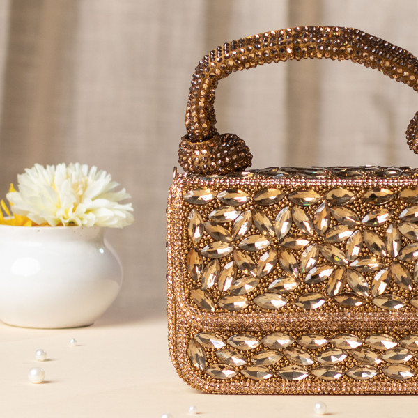 Copper Gold Crystal Clutch Bag