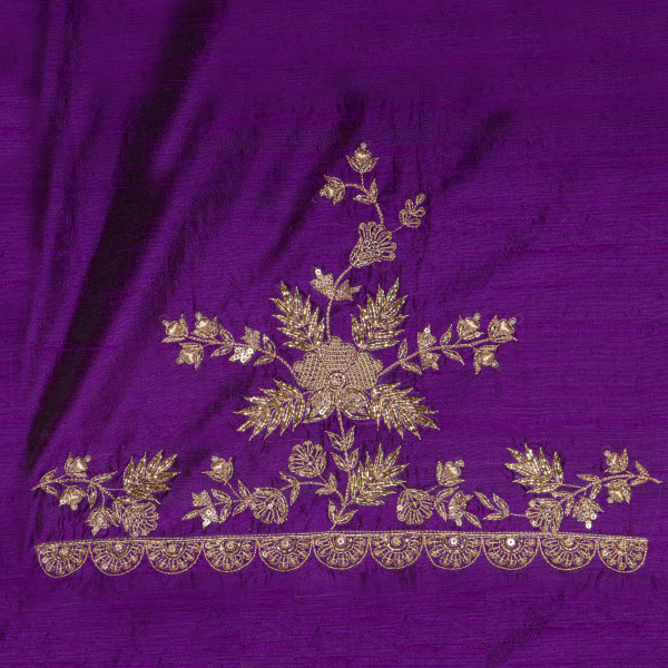 Purple Raw Silk Fabric with Zardozi Embroidery – 1 Meter for Blouse