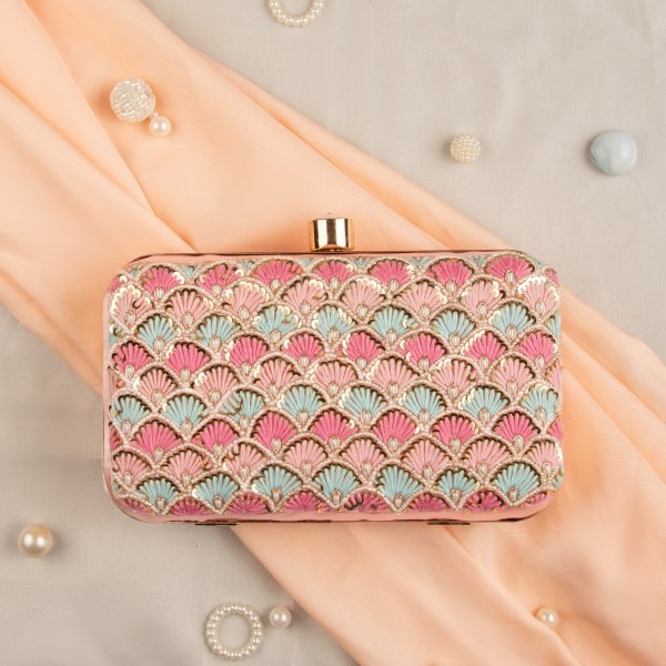 PINK silk wedding clutch bride purse beautiful zardosi sequin