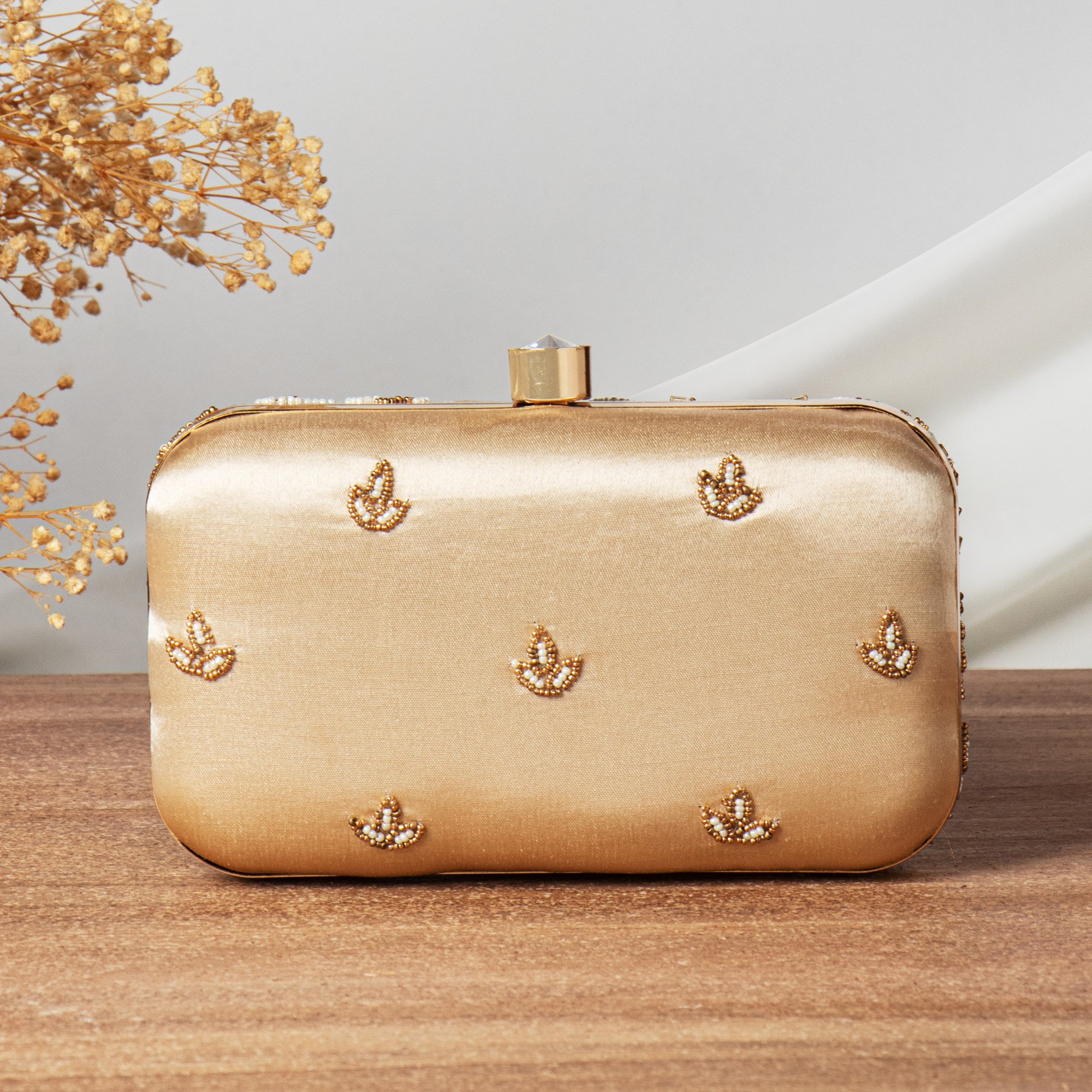 Intricate Antique Gold Sequin Bead Pearl Embroidered Unique Ethnic Wedding Purse