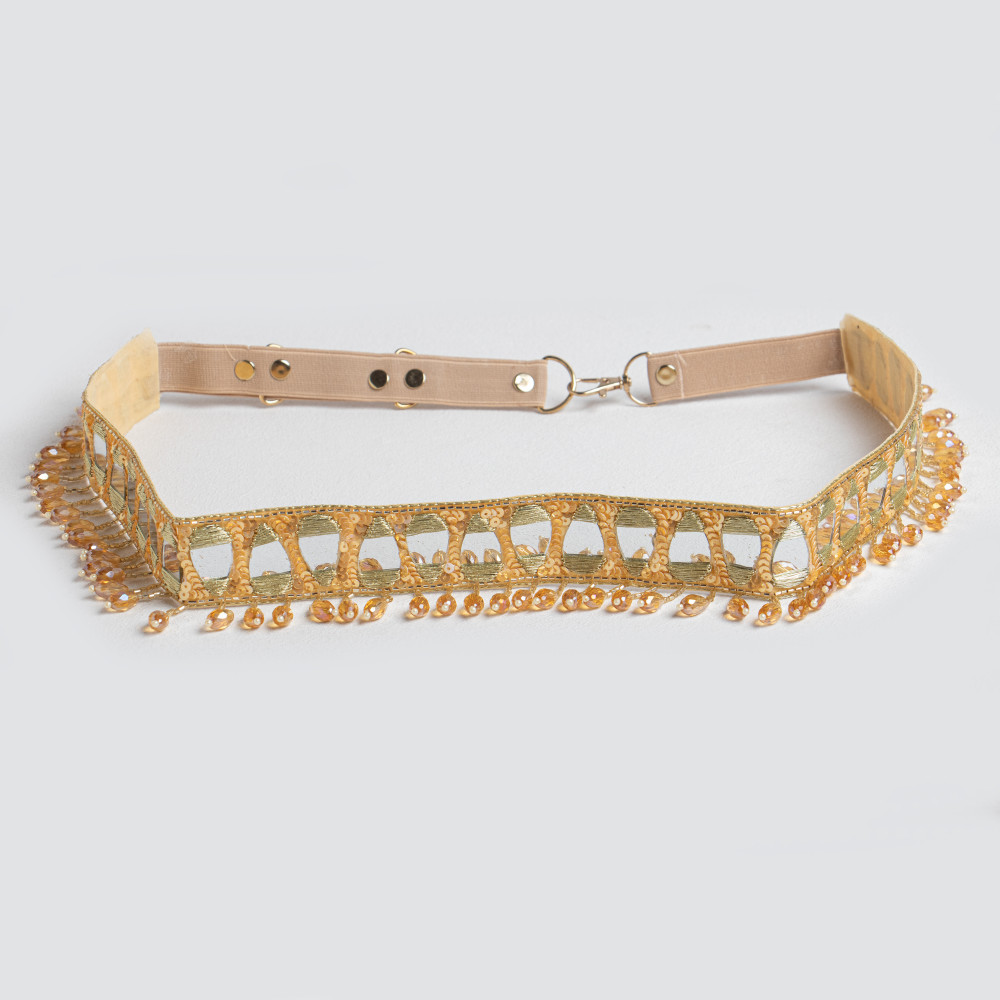 Image of Mirror &amp; Katdana Handcrafted Waist Belt for Women | Beaded Stretchable Designer Belt for Sarees, Lehengas &amp; Dresses