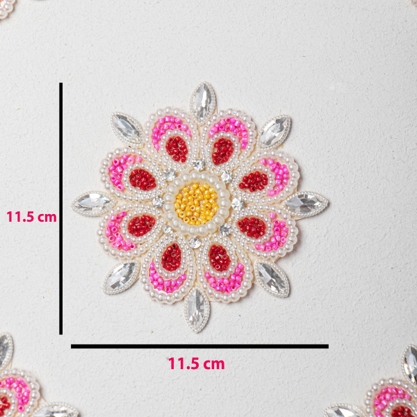 Beads Work with Crystal Stones & Pearl Embroidery | Designer Patch for Sarees, Lehengas, Blouses & DIY Crafts | Size: 11.5 cm(SET OF 10)