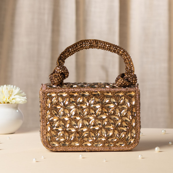 Copper Gold Crystal Clutch Bag