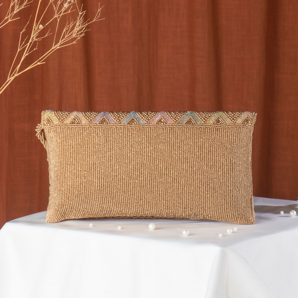 Copper Multi-Colored Beaded Ethnic Flap Clutch