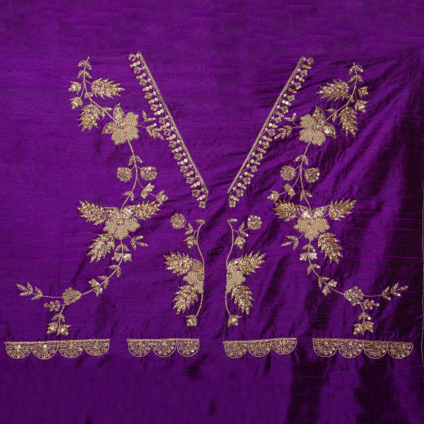 Purple Raw Silk Fabric with Zardozi Embroidery – 1 Meter for Blouse