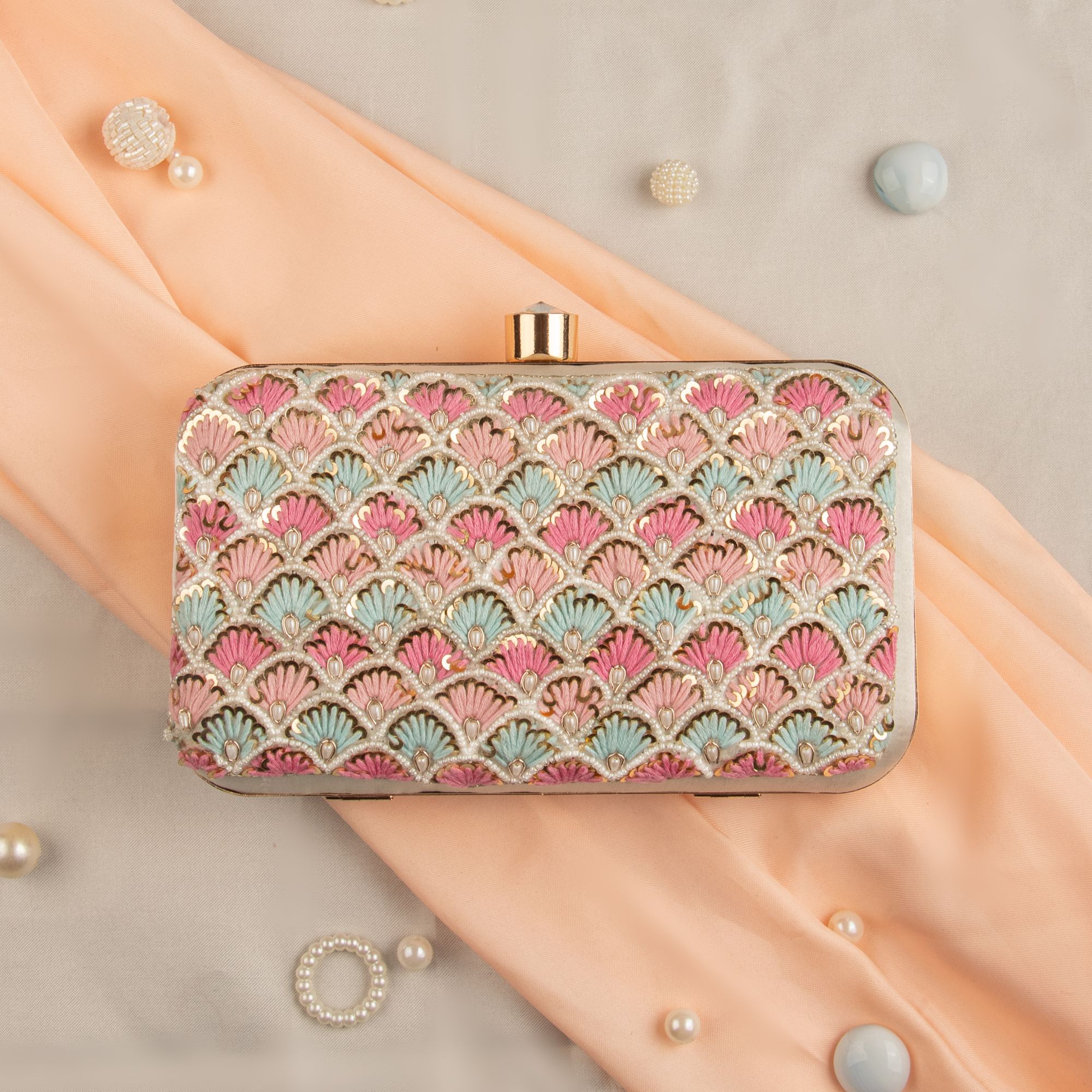 OFF WHITE silk wedding clutch bride purse beautiful zardosi