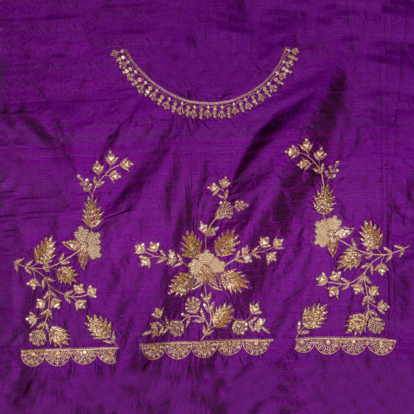Purple Raw Silk Fabric with Zardozi Embroidery – 1 Meter for Blouse