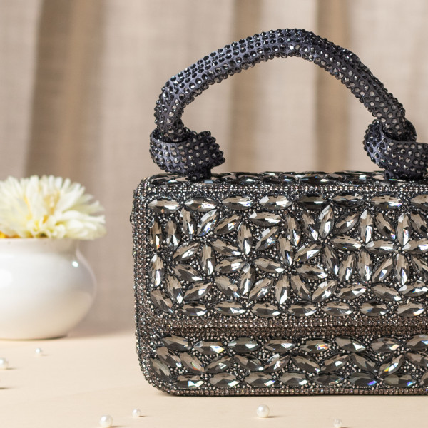 Charcoal Grey Crystal Clutch Bag
