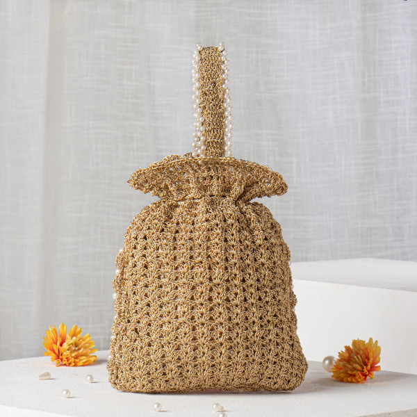 Hot Pink Silk & Crochet Peacock Embroidered Potli Bag