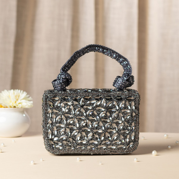 Charcoal Grey Crystal Clutch Bag