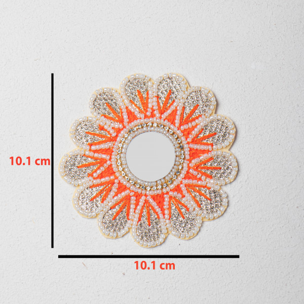 Handcrafted Floral Applique Patch | Thread Work, Beads & Zardozi Embroidery | Decorative Mirror Center Design | Ideal for Sarees, Lehengas & Blouses | Size: 10.1 cm(SET OF 10)
