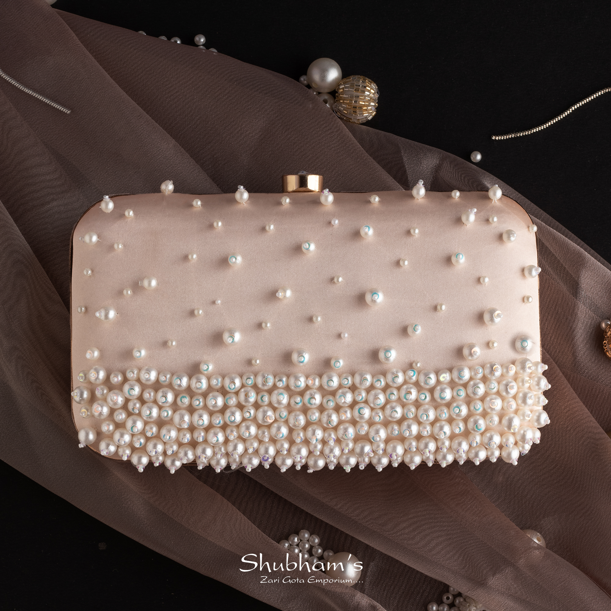 NUDE PINK Beaded Clutch, handcrafted, handmade, designer