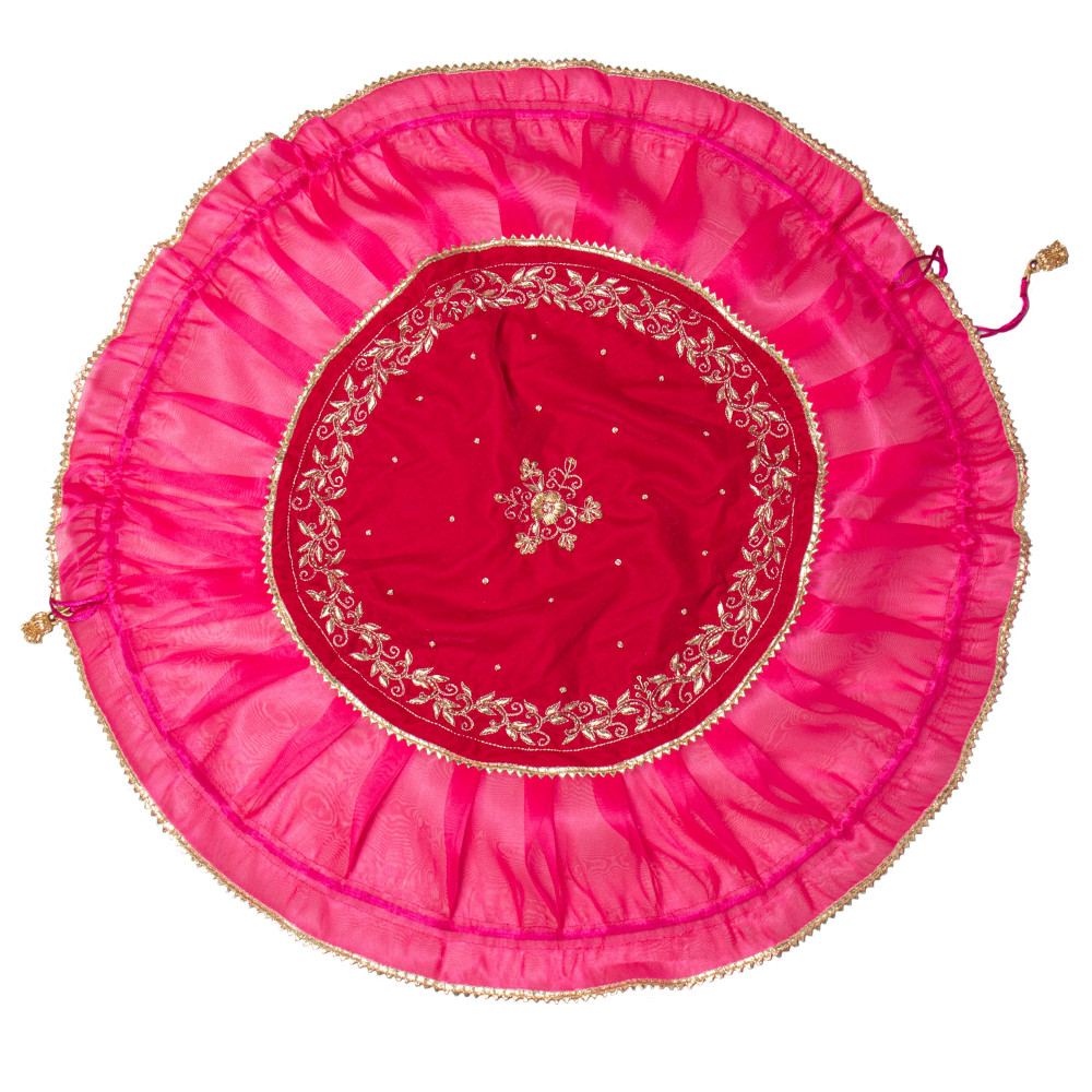 Image of Royal Rani Pink Velvet Embroidered Godh Bharai Shagun Cover