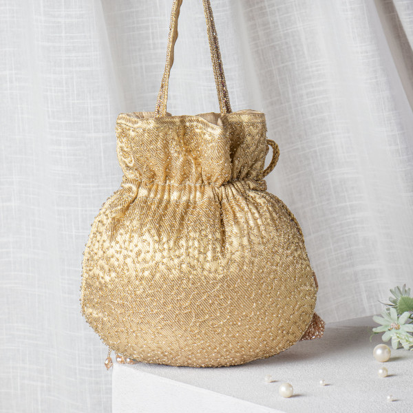 Golden Gota & Cutdana Tissue Potli Bag