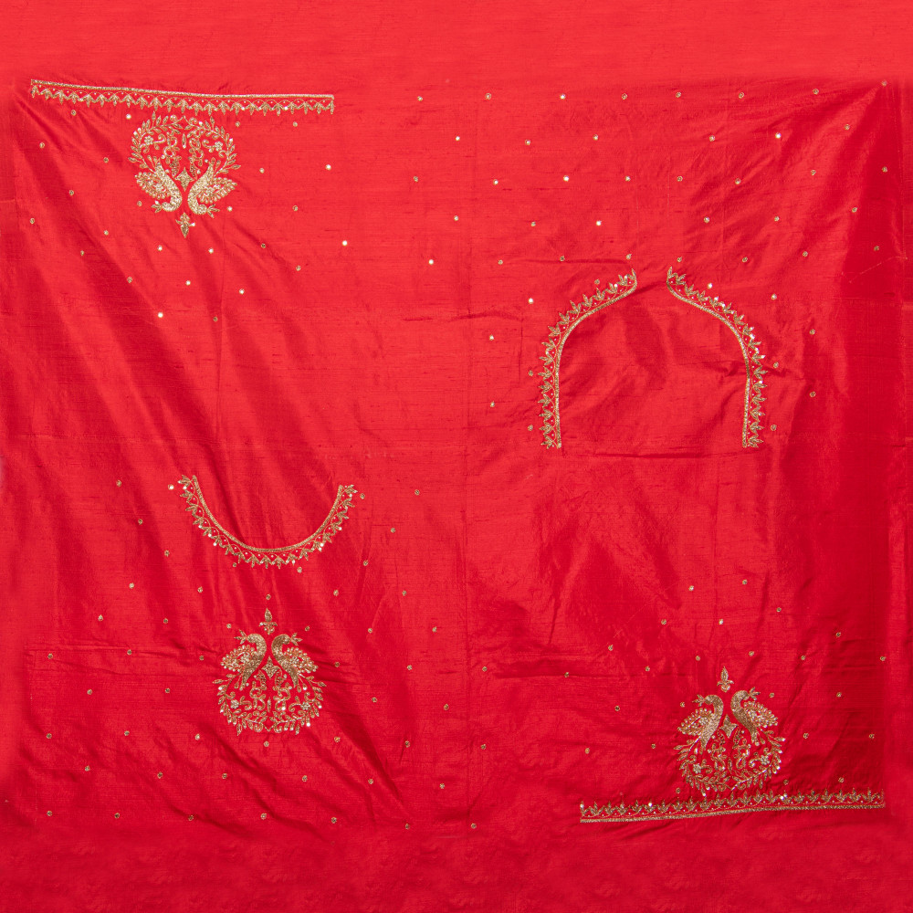 Image of Premium Dual-Tone Zardozi Embroidered Raw Silk Fabric (1 Meter)