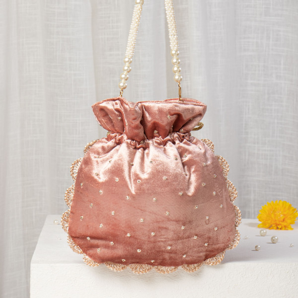 Rose Gold Velvet Zardosi Potli