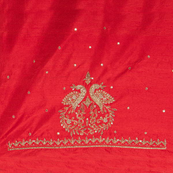 Premium Dual-Tone Zardozi Embroidered Raw Silk Fabric (1 Meter)